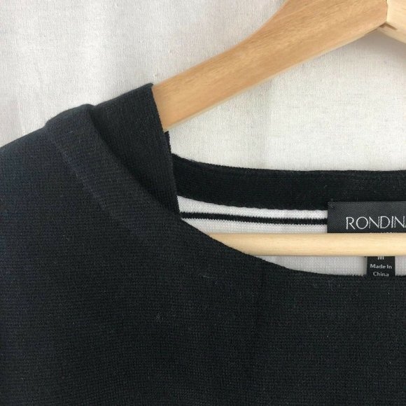 Rondina $195 Boat Neck Crop Knit Top Striped Black - Picture 7 of 12